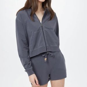 tentree french terry relaxed zip hoodie 🌿 perioscope grey cropped cotton hoodie